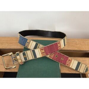 Absolutely Fresh Vtg Southwestern Tapestry Belt Gold Buckle Made in USA ML 32"